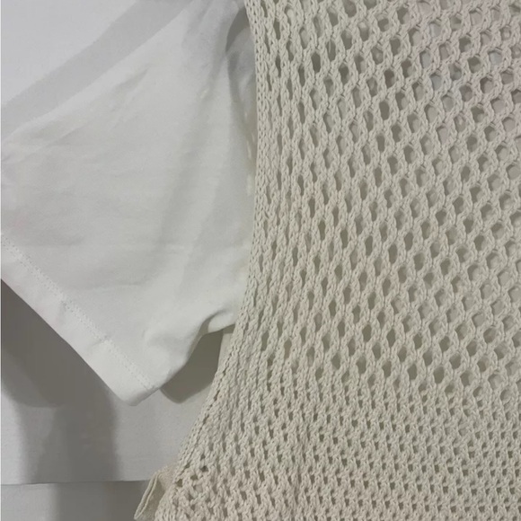 Zara METALLIC THREAD T-SHIRT VEST Size Small Embroidered Eyelet Top - Picture 8 of 10